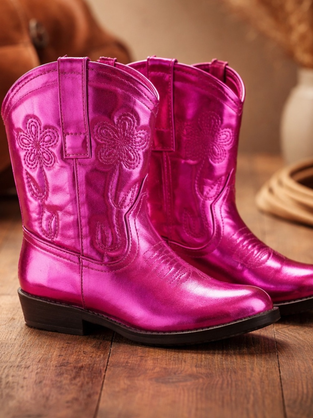 JR Everie Pink Metallic Cowboy Boots